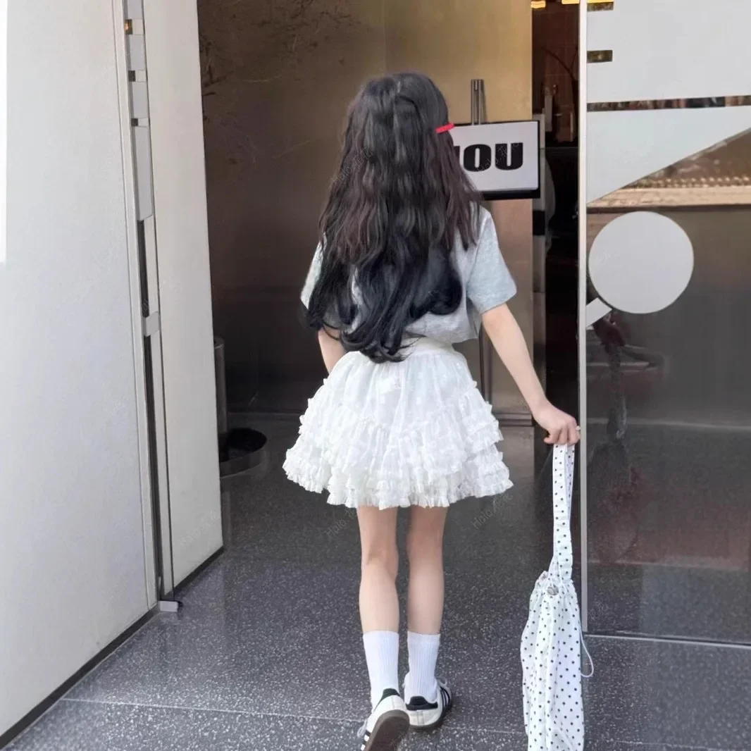 

Korean Mesh Short Skirt Summer Solid Color 2025 New Cute Sweet All-match Casual Loose High Waist Cake Skirt