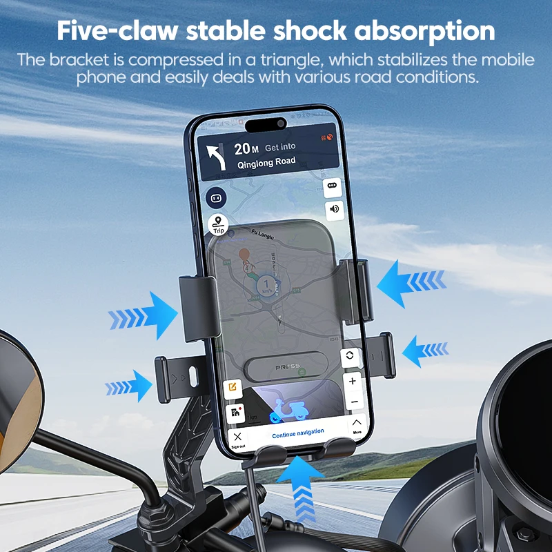 Bloqueo automático impermeable del soporte del teléfono de la motocicleta de la carga inalámbrica 15W, 360 °   Rotación con sombrilla y a prueba de golpes para navegación