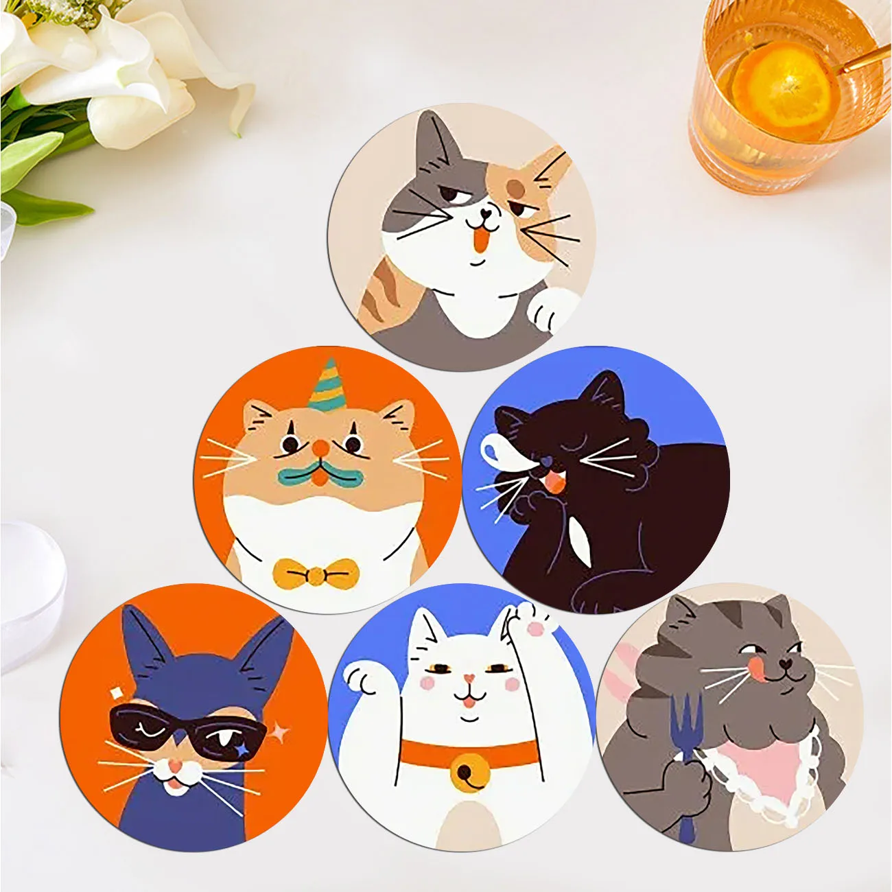 6 pieces - Dog themed wooden coasters, anti slip and heat-resistant dining table decorations, coffee shop and restaurant gifts