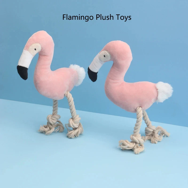 Squeaky Flamingo Dog Plush Toy Durable Cotton Rope Legs for Teeth Cleaning Interactive Puppy Chew Toy