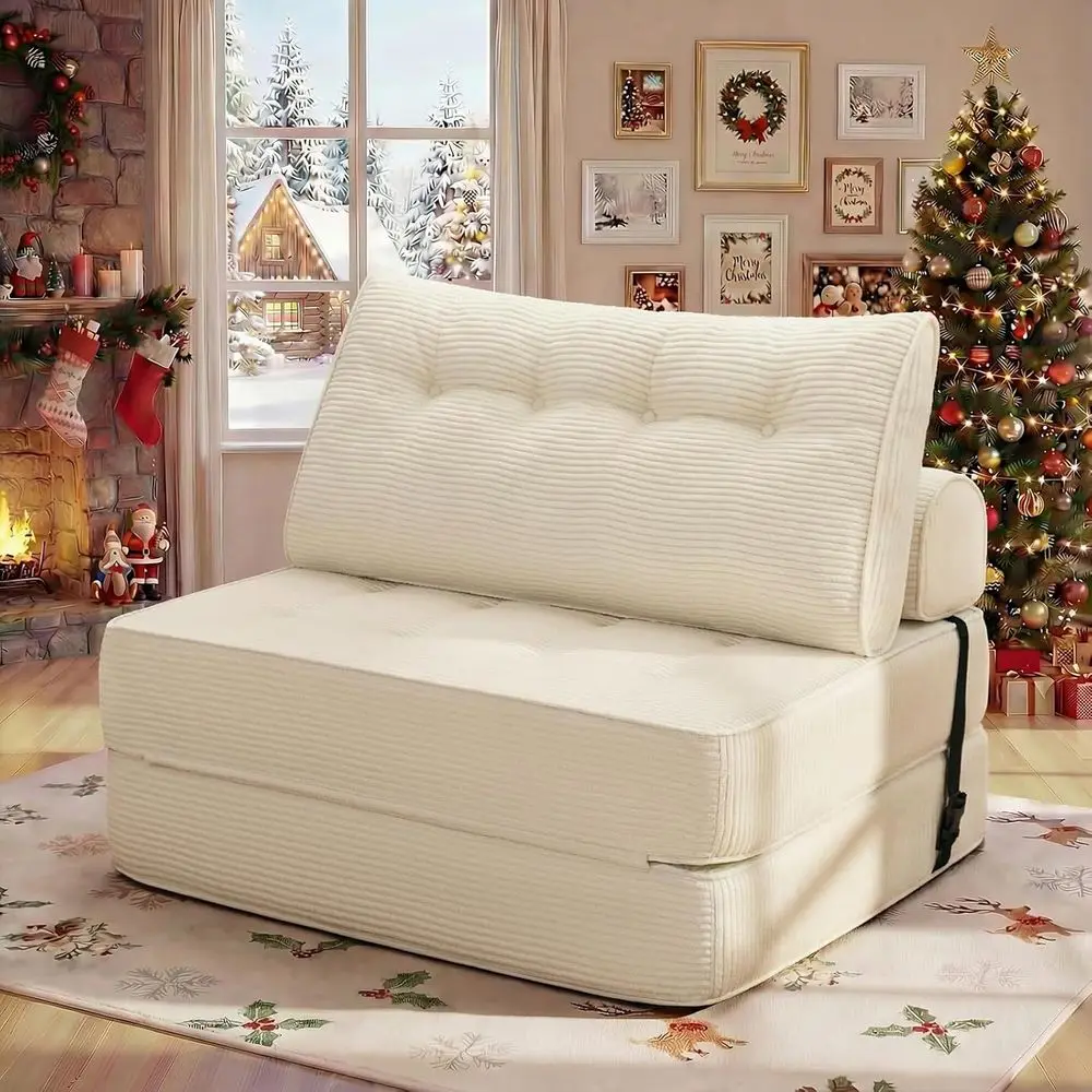 

Twin Size 3-in-1 Convertible Sofa Bed with Pillows and Back Support for Lounge or Home Office, White