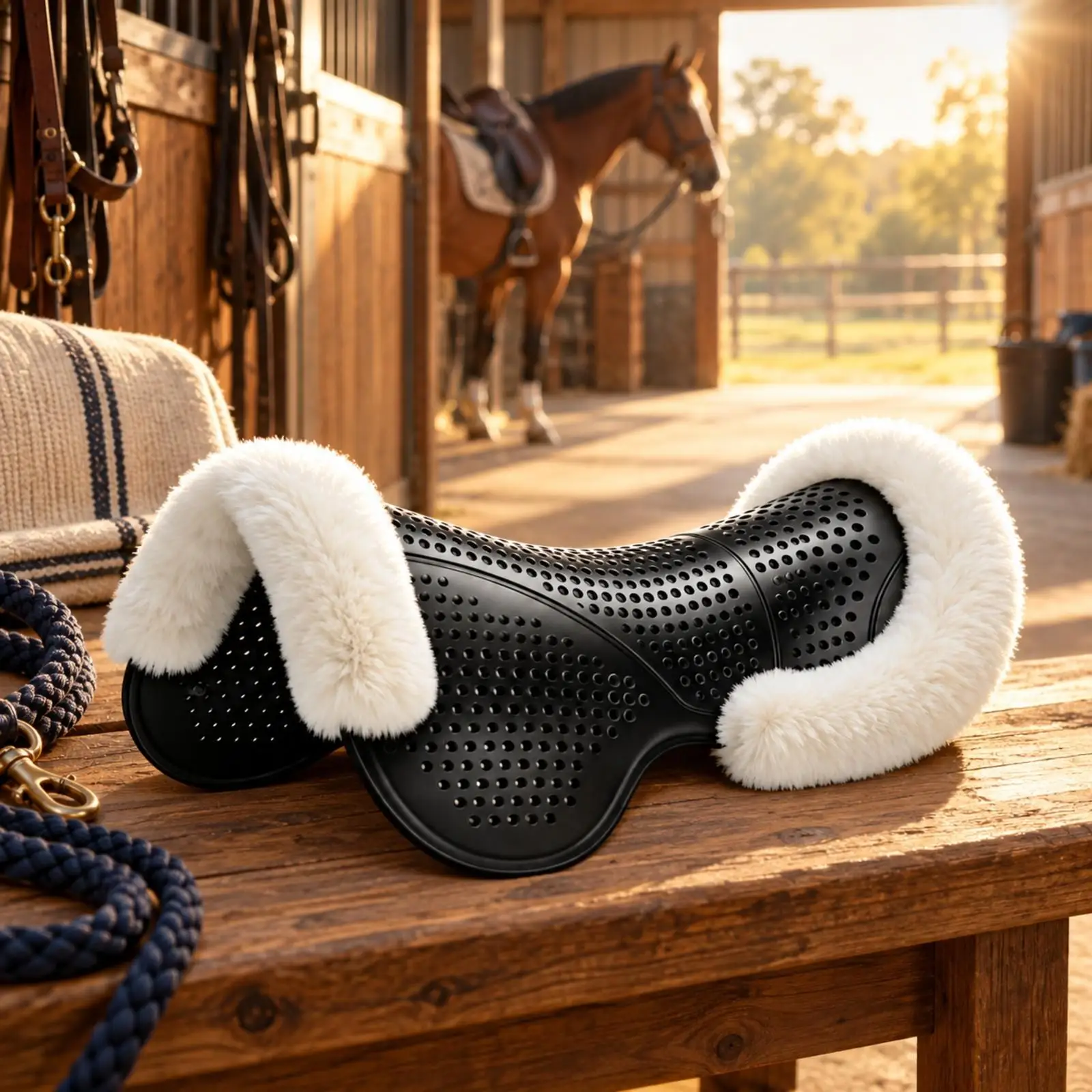 Horse Riding Saddle Pad with Silicone Plush Padding Breathable Mesh Anti Slip Design Fleece Trimmed for Equestrian Comfort