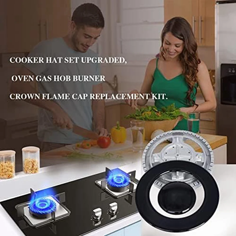 Upgrade Cooker Hat Set Oven Gas Hob Burner Crown Flame Cap Cover Metal For Kitchen Fit For SABAF Stove Handles Lid Kit