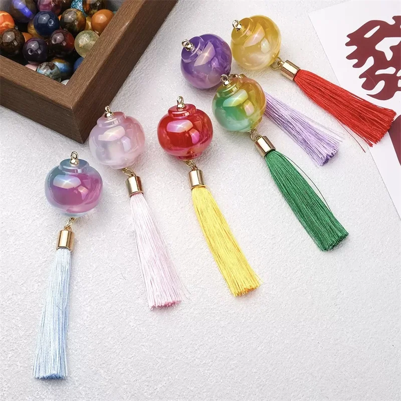 

Min order 10pcs/lot color print resin beads decoration cartoon Lantern tassel shape beads diy jewelry pendant accessory
