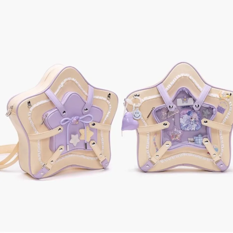 

Teenage Girls Hit Color Star School Bag Cute Bow Mochila Original Backpack Crossbady Bags for Woman Multi-function Sac Femme