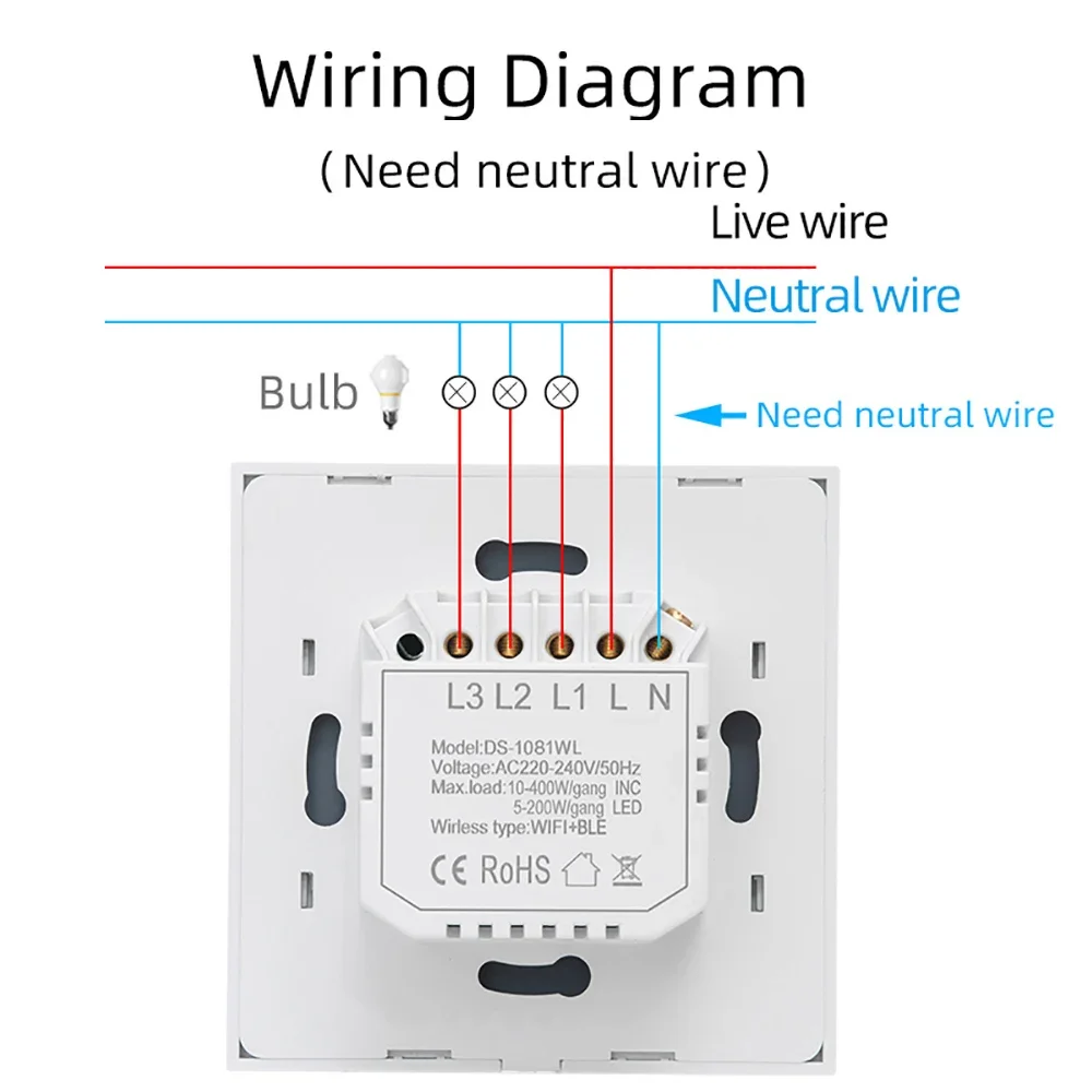 WiFi Smart Wall Light Switch 220V pulsante Smart Life Tuya App telecomando funziona con Alexa Google Home ha bisogno di filo neutro