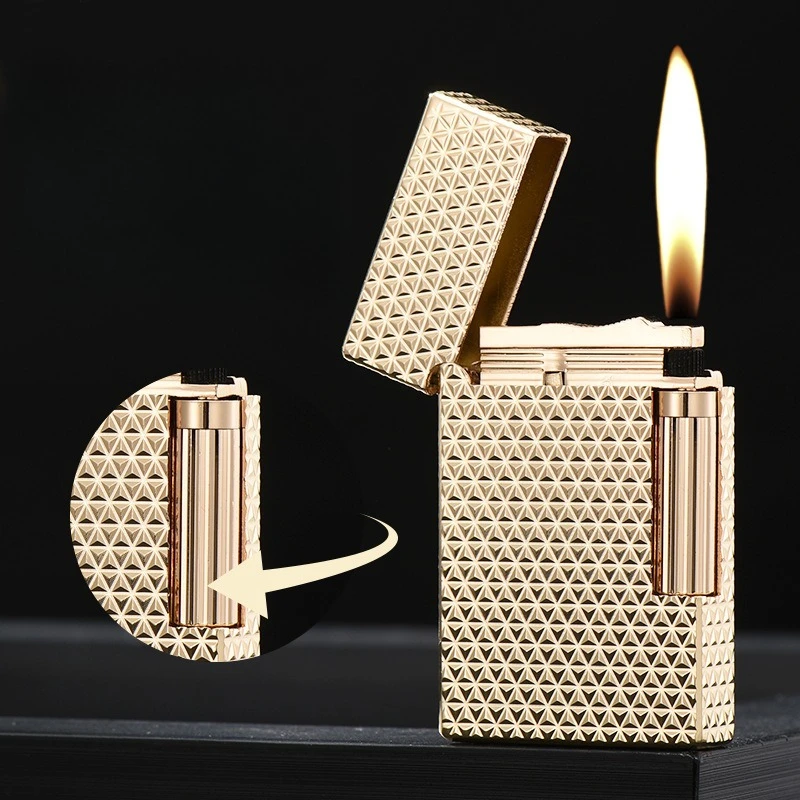 DERUI Finely Carved Texture Side-sliding Grinding Wheel Butane Gas Lighter Metal Stylish Elegant High Quality Men's Holiday Gift