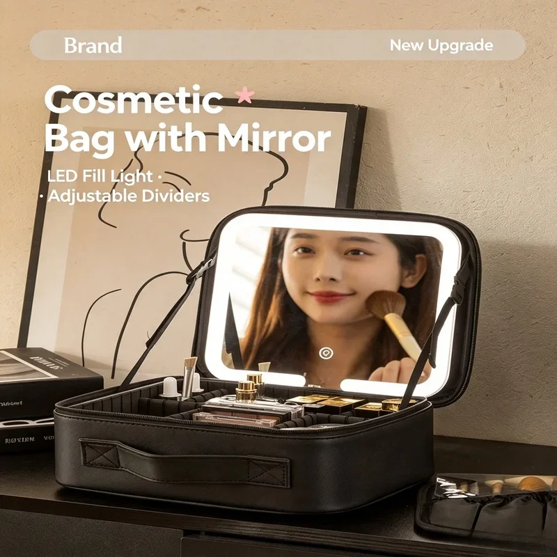 Waterproof Makeup Train Case with Mirror & Adjustable Dividers, Portable White Cosmetic Storage Organizer, 3 Colors Holiday Gift