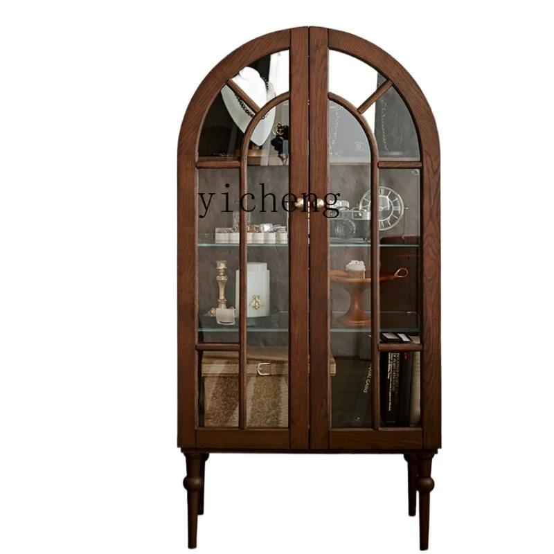 ZF Vintage Display Cabinet Solid Wood Cabinet Arch TV Storage High-Grade Decorative Wine Cabinet