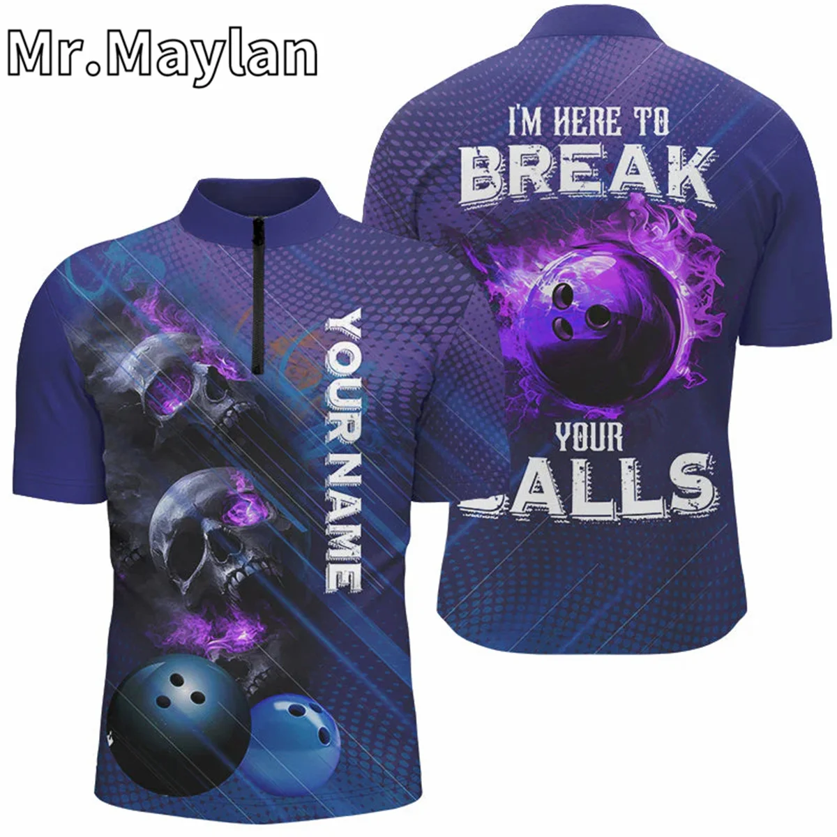 Мужские рубашки с 3D фиолетовым черепом и пламенем для боулинга на молнии, трикотажные изделия для боулинга на заказ, я здесь, чтобы сломать ваши мячи, подарок для игроков в боулинг Мужские рубашки с 3D фиолетовым черепом и пламенем для боулинга на молнии, трикотажные изделия для боулинга на заказ, я здесь, чтобы сломать ваши мячи, подарок для игроков в боулинг