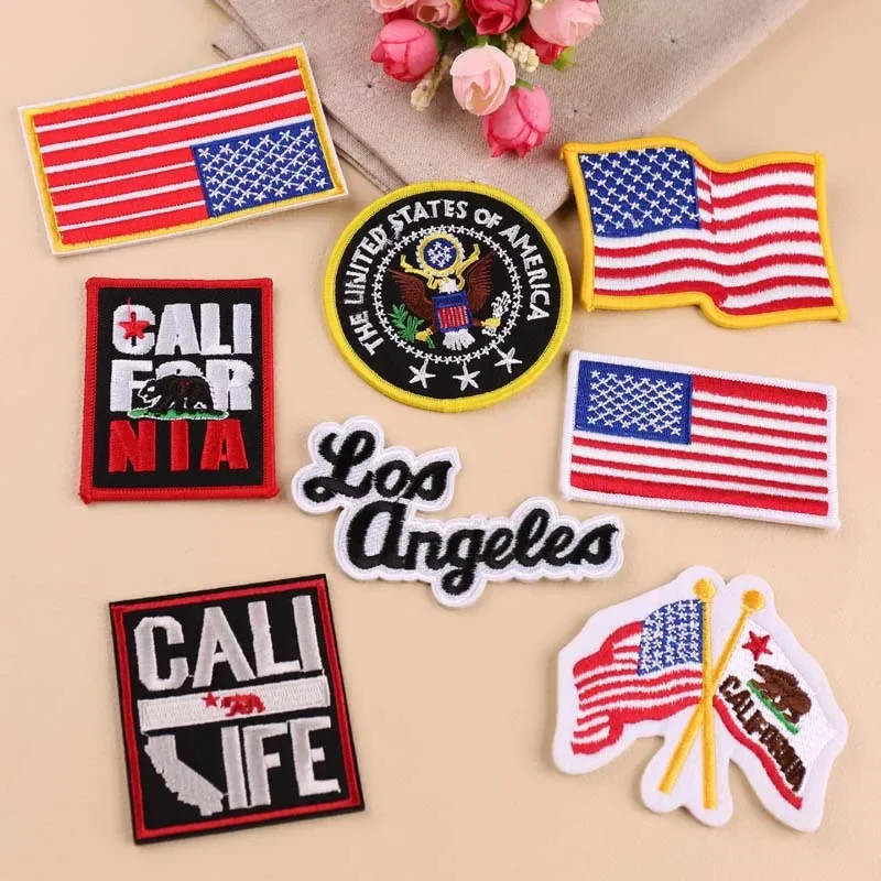 Naszywki z haftem z flagą USA żelazne na naszywce stanu Kalifornia na emblemacie narodu naszywki na ubrania naszywka z aplikacjami Los Angeles