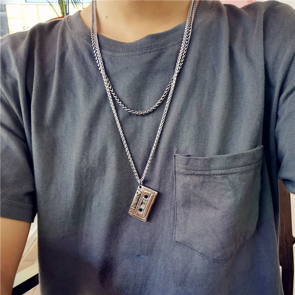 Punk Hip Hop Cassette Necklace Vintage Stainless Steel Men Necklace Chain Fashion Nightclub Rock Jewelry Gift Wholesale - Image 4