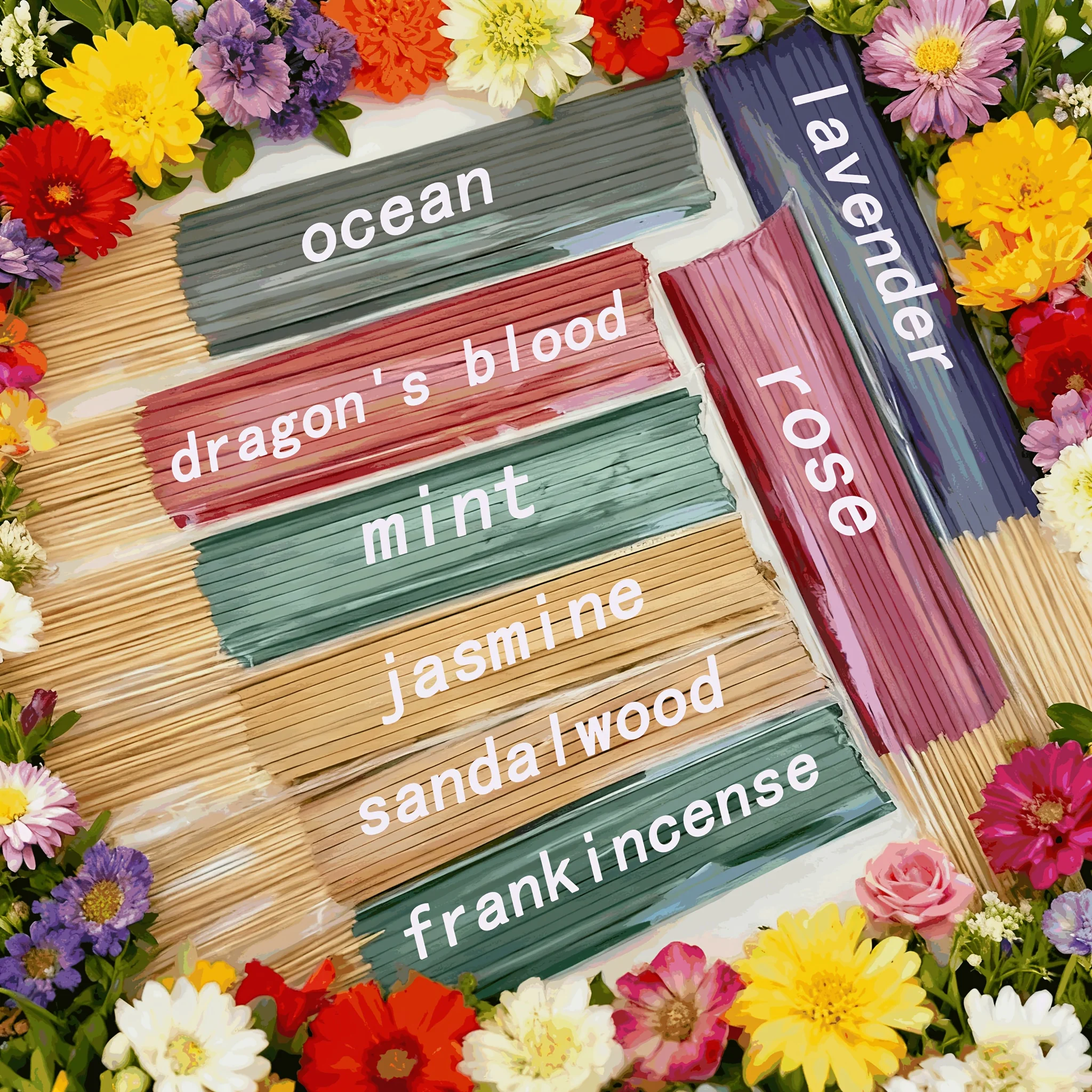 8 juegos de varillas de incienso: 160/400/800 varillas, fragancias naturales perfectamente seleccionadas de jazmín, menta, salvia blanca, rosa, lavanda, madera de agar, sangre de limón, incienso, flor de cerezo, vainilla, fragancias mixtas, adecuadas para