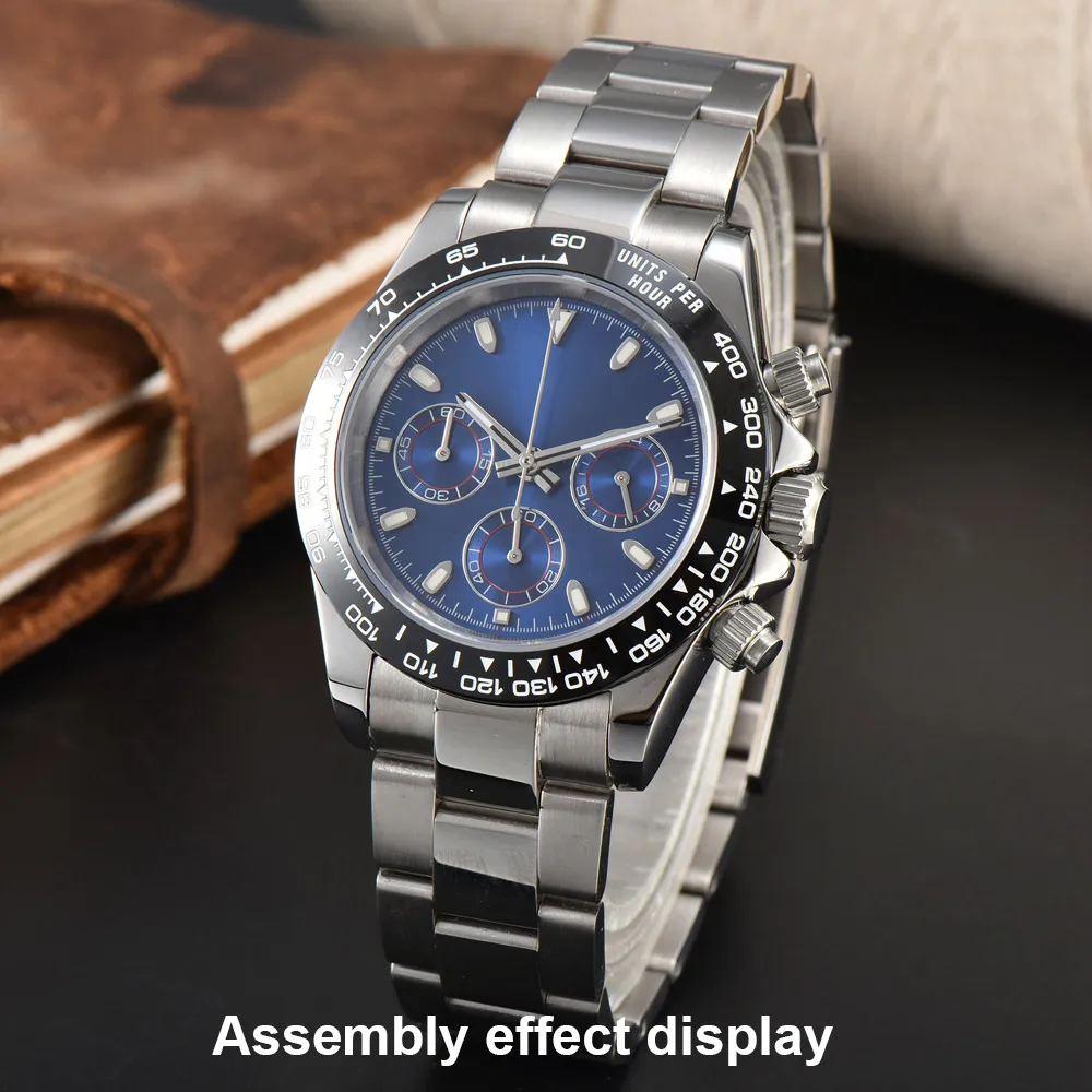 39-mm-Uhrenarmband aus Metall für Herren, passend für das VK63-Uhrwerk, mit Saphirglas, in den Farben Silber, Roségold und Schwarz, Uhrenzubehörteile. – Detail 40