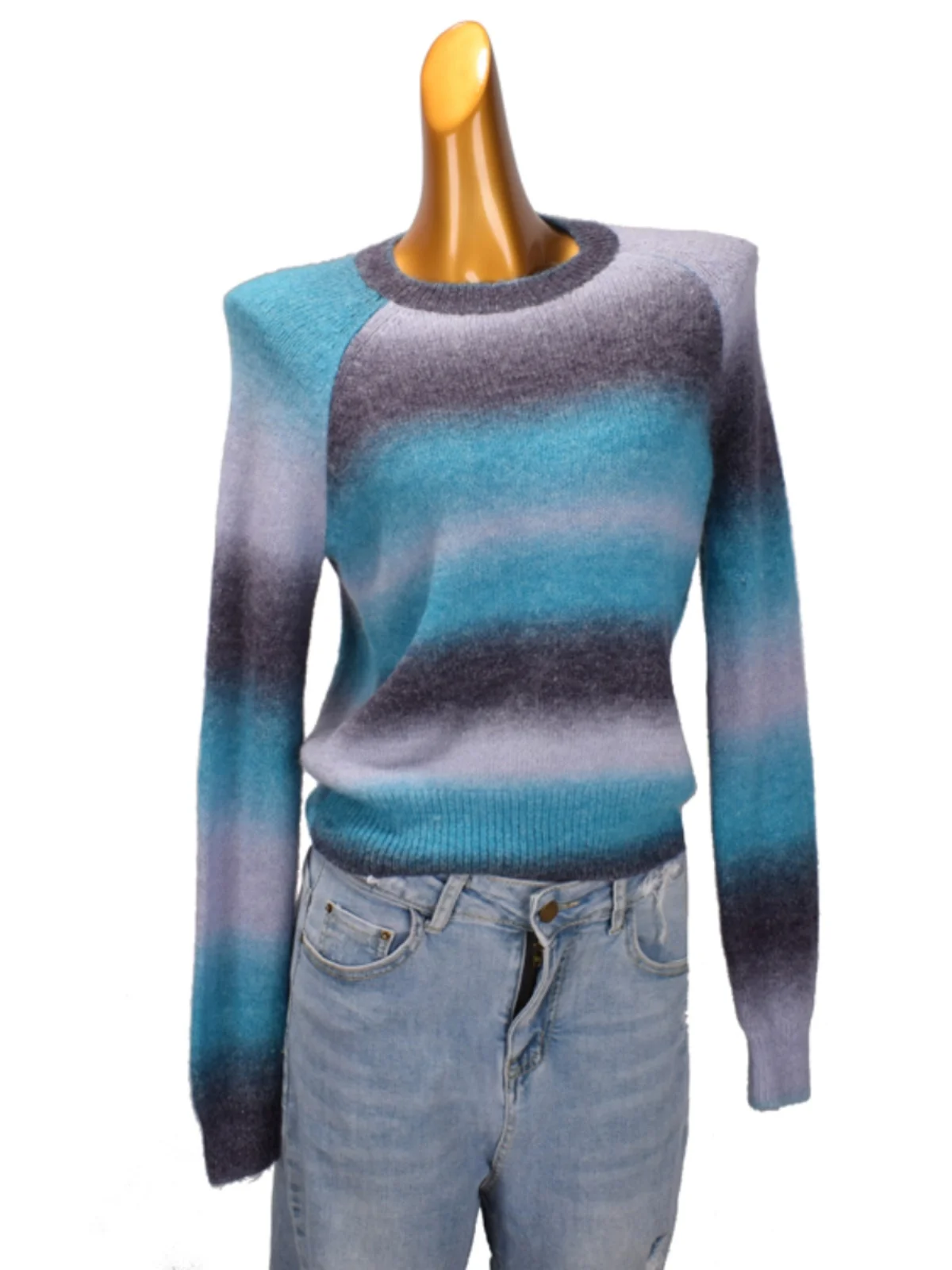 

Trendy Lazy Sle Women's Knitted Sweater Autumn Winter New Loose Overhead Long Sve Patchwork Hair Stripe Patterned ...