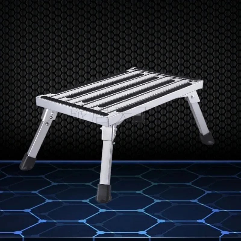 Adjustable Height RV Step Aluminum Folding Platform Stool Portable Step with Anti-Slip Surface Camper Access Ladder