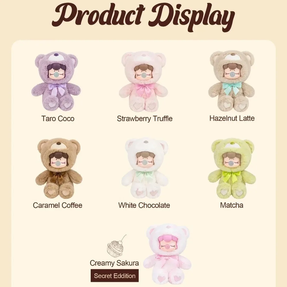 Autêntico chocolate colorido urso de pelúcia caixa cega brinquedo na moda decoração desktop vinil rosto caixa cega estatueta colecionável