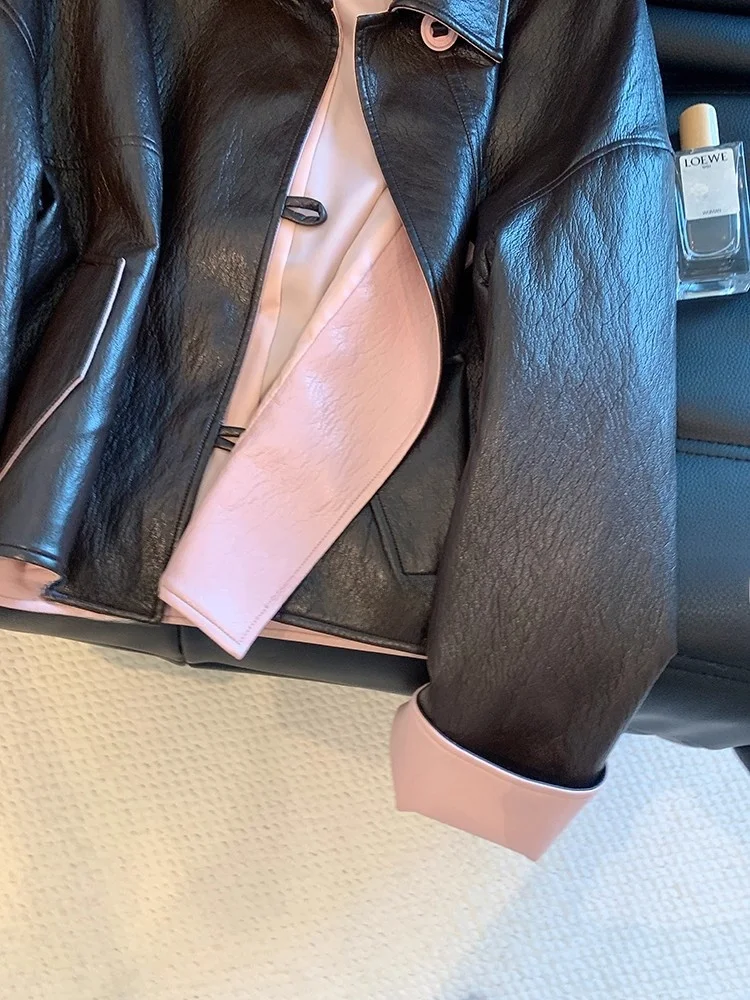 アメリカンレトロ スプライシング カラーブロウ レディース カジュアル ロングスリーブ ジャケット 秋デザイン スリムレザー イルト 多用途 ファッショナブル