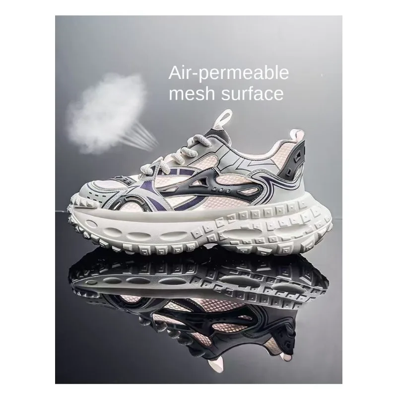 

Men's Thick Sole Mesh Sports Sneakers 2026 Summer New Breathable Anti Slip Height Increasing Hong Kong Streetwear Footwear