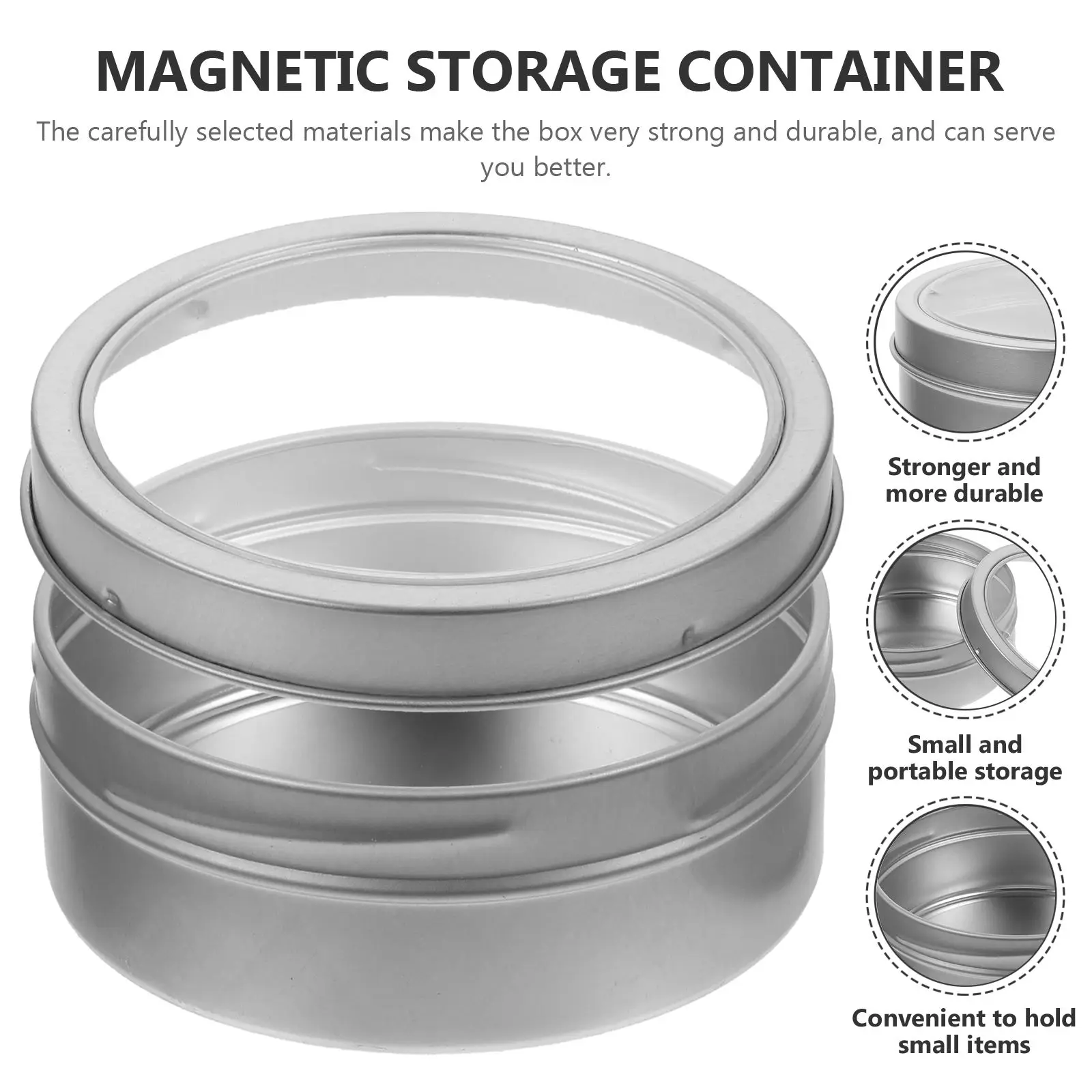 Magnetic Storage Box Silver Round Fridge Kitchen Containers Jars Spice Tins Metal Surface Small Portable Camping Organization