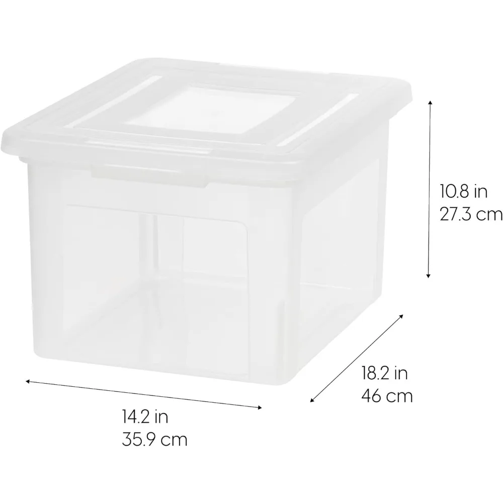 IRIS USA 4-Pack 35 Qt Clear Plastic File Box with Lid, Stackable Nestable Document Storage Organizer, BPA-Free Portable File Bin