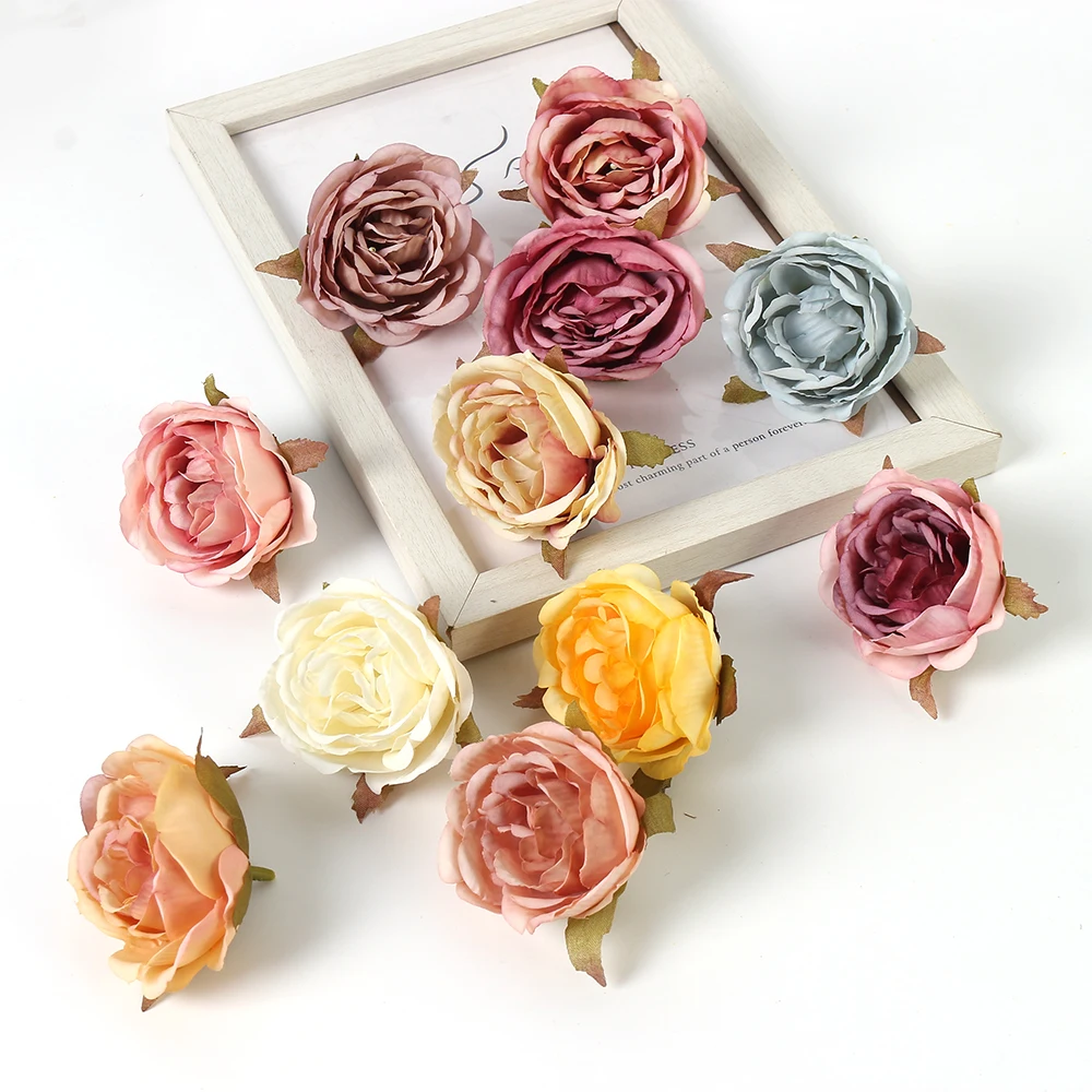 5/10Pcs Peony Artificial Flowers Heads 5cm Fake Flowers for Home Decor Marriage Wedding Decorations DIY Craft Wreath Accessories