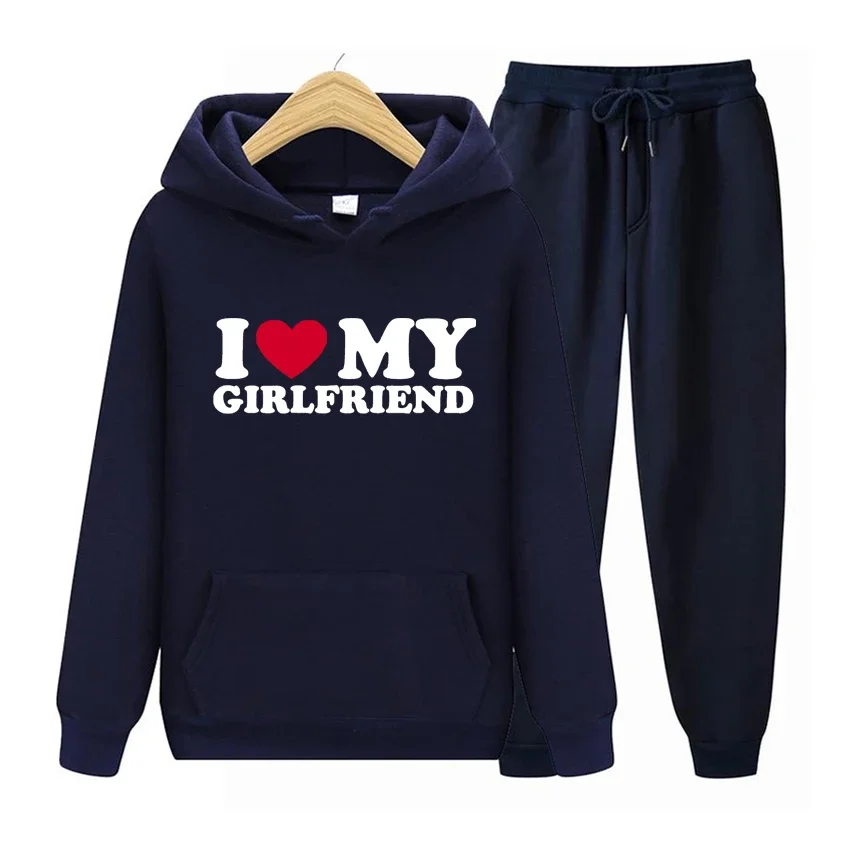 

Men's Long Sleeves Couple Sets I Love My Boyfriend Hoodies Set Sweatpants Suits Women Hoodie Sweatshirts and Joggers Lover Sets