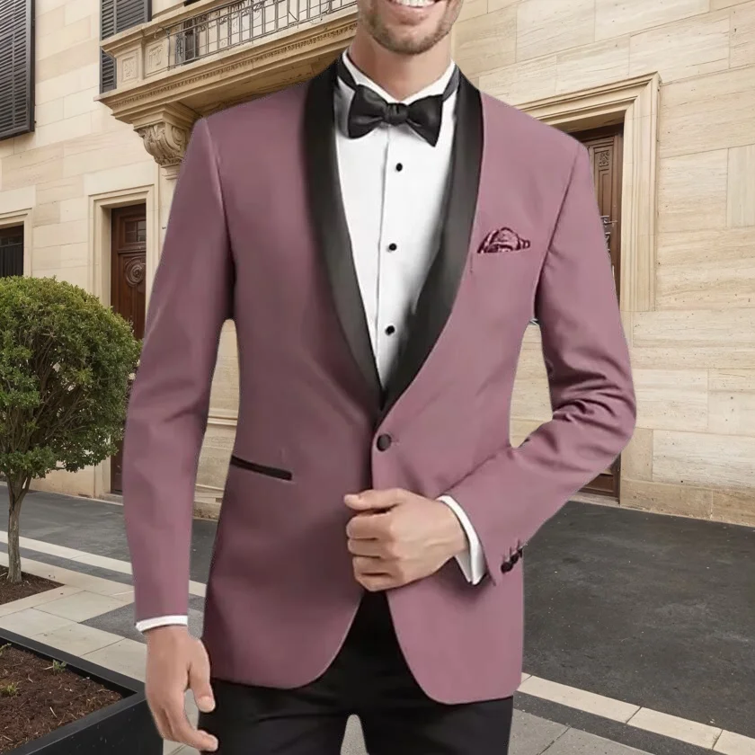 

New Casual 2 Piece Men Suit Black Shawl Lapel Slim Wedding Tuxedo Terno Masculino Formal Prom Groom Blazer Slim Fit Jacket+Pants