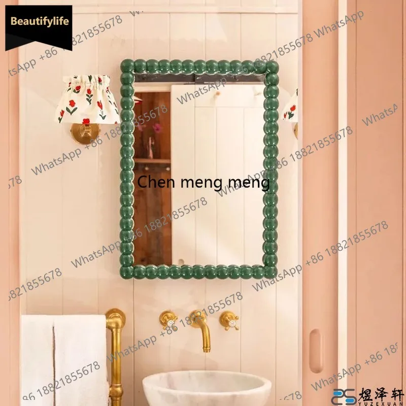 B456 American retro bathroom mirror French light luxury bathroom makeup mirror square wall hanging