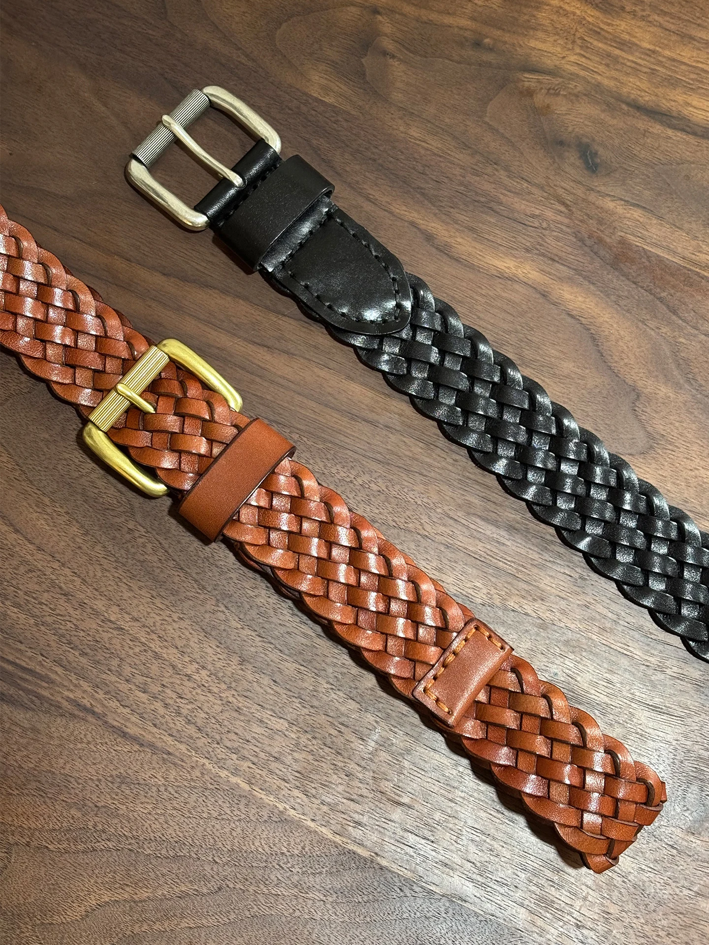 handwoven-leather-belt-classic-retro-casual-workwear-style-yellow-bronze-roller-buckle-38mm-wide-belt-for-men-and-women