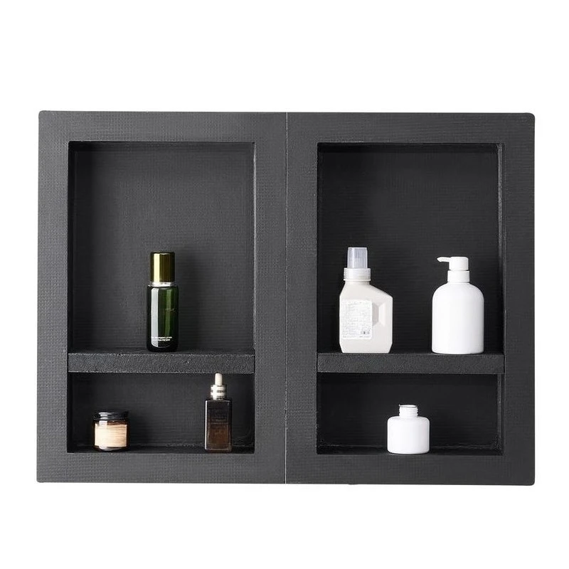 Recessed Wall Storage 16x24 + 16x24 Inch For Bathroom Shower Restroom, Movable Shelf Modern Soap Shampoo Organizer Square Corners Sealed Black Insert Units - view 5