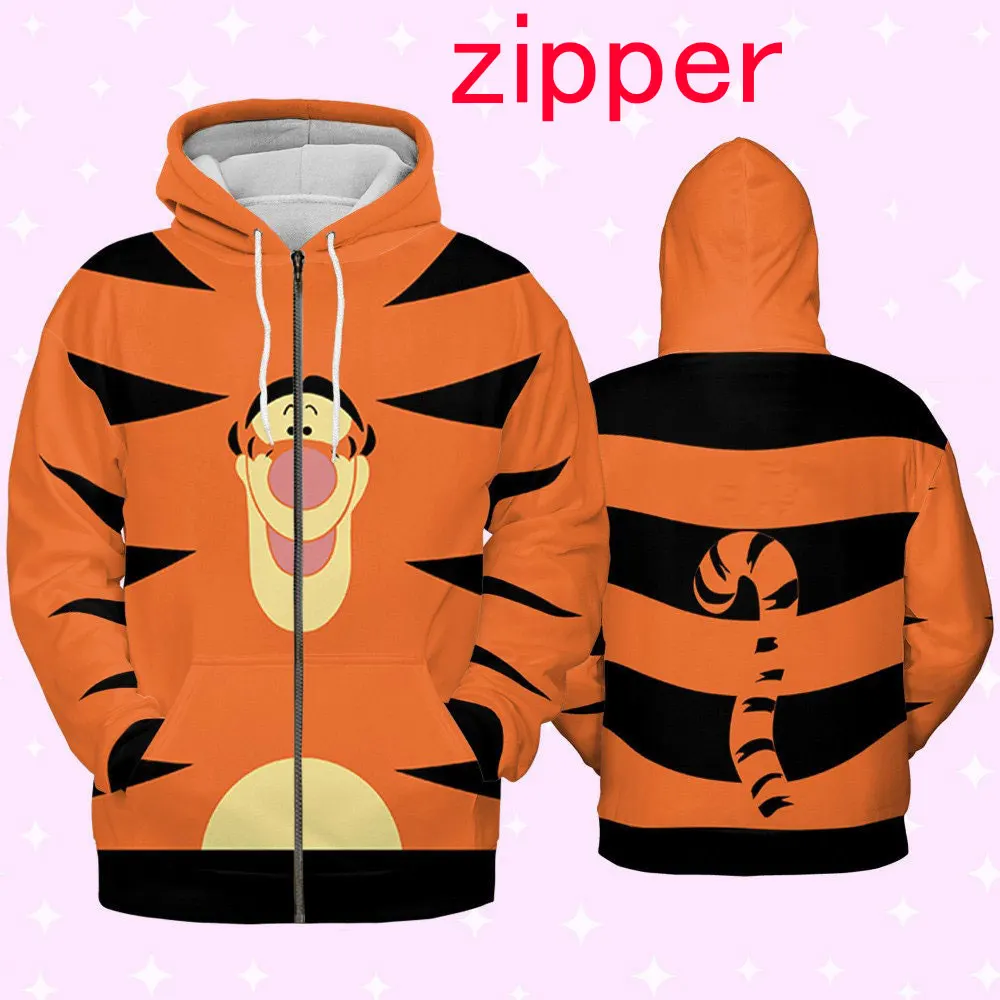 Spring and Autumn 3D Printing Winnie The Pooh New Men's Pullover Women's and Children's Cosplay Large Fashion Zipper Hoodie