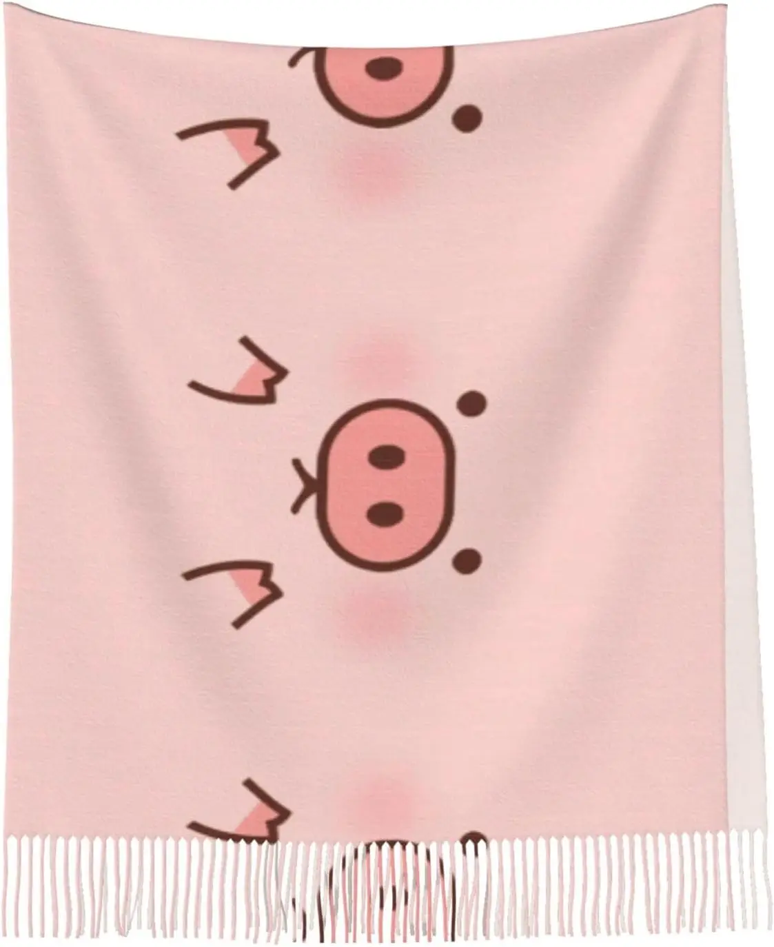 Uroczy szal z frędzlami z nadrukiem świnki, ciepły, miękki, idealny na jesień i zimę, lekki szal damski, modny dodatek na zimę.