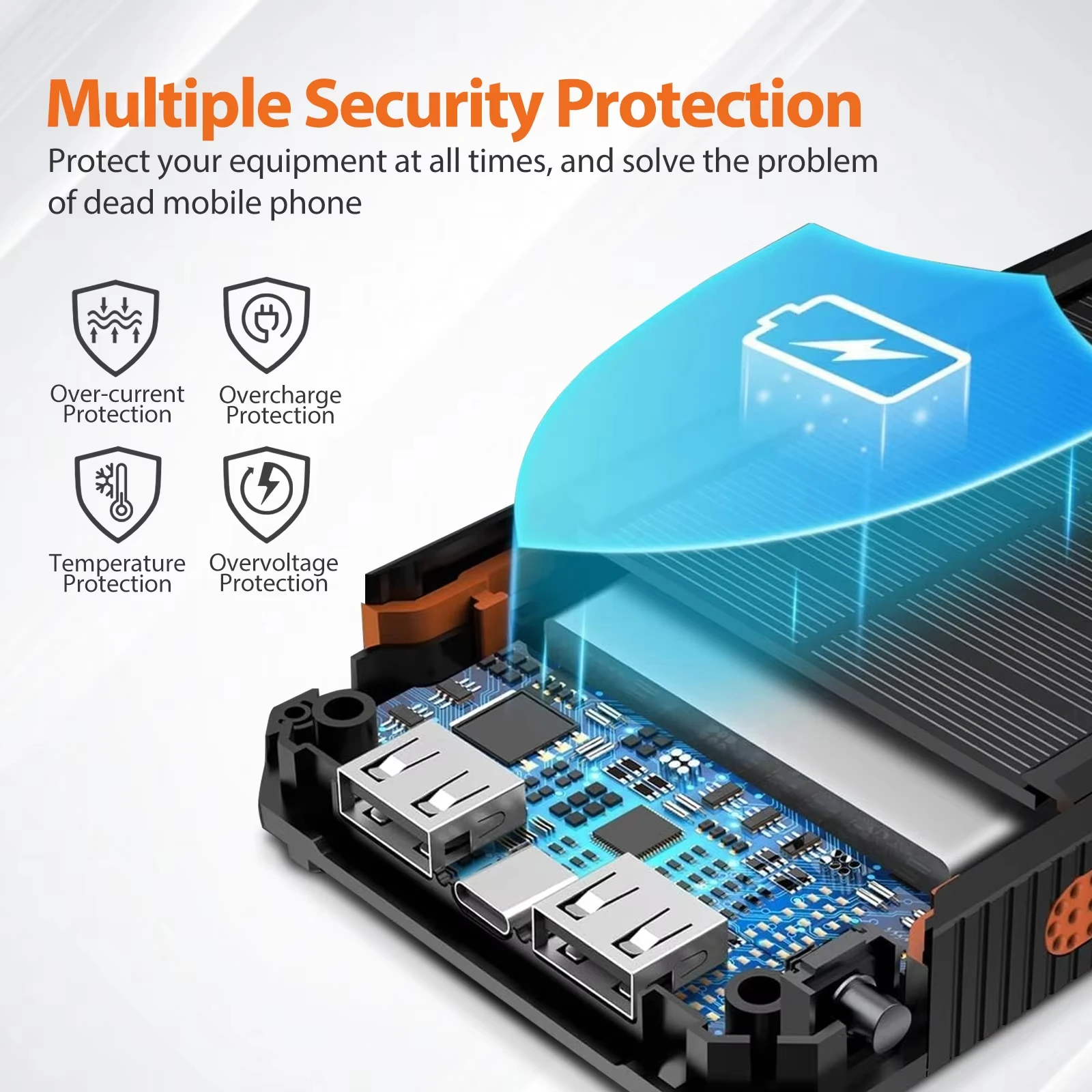 بنك الطاقة الشمسية المحمولة 10000mAh شاحن بالطاقة الشمسية مقاوم للماء المزدوج 5 فولت منافذ USB 2 مصباح ليد مصباح يدوي لخلية آيفون في الهواء الطلق