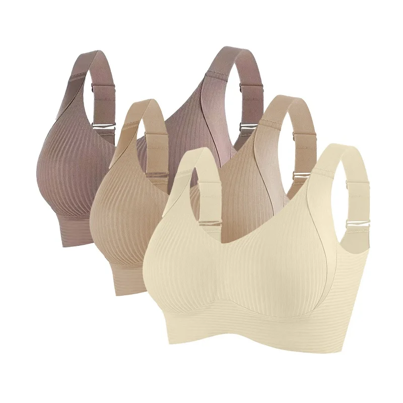 3 stks/set vrouwen push-up bh non-wire lift bh naadloos ondergoed v-hals geribbelde bralette plus size sexy lingerie m-4xl intimates