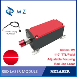 High Power Adjustable Focusing Red Line Laser TTL/PWM 638nm 1W 110 Degrees Excellent Heat Dissipation Industrial Grade