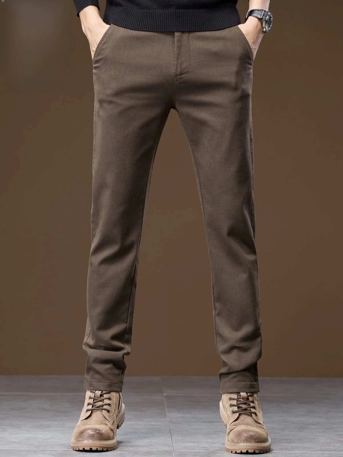 

Men's Straight Leg Casual Pants Winter Faionable Trendy Fce Lined Warm Long Trousers Comfortable Straight Fit