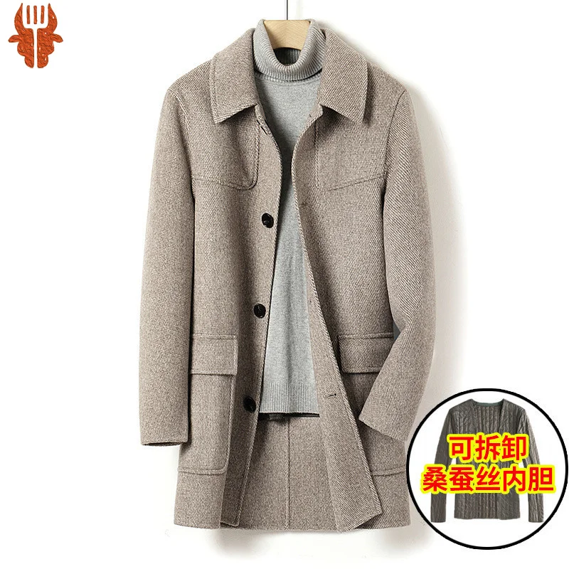 

2022 Luxury 100%% Australian Wool Long Wool Windbreaker Turn Down Collar Gray Camel Men Coat Jacket Comfortable Warm Coat