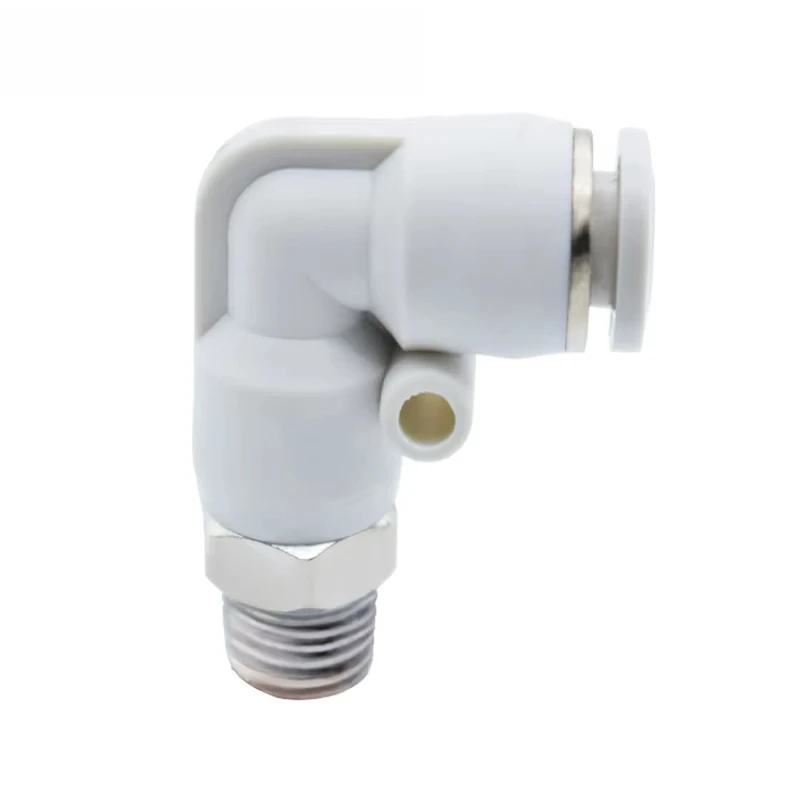 PL Series White Elbow Thread Pneumatic Fitting, Push-On Design for Easy Tube Installation