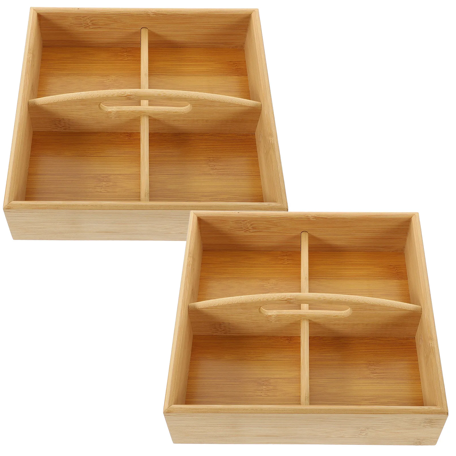 

2pcs 4-Compartment Wood Snack Box Dry Fruit Case Food Storage Container Hollow Handle Desktop Serving Tray For Nuts