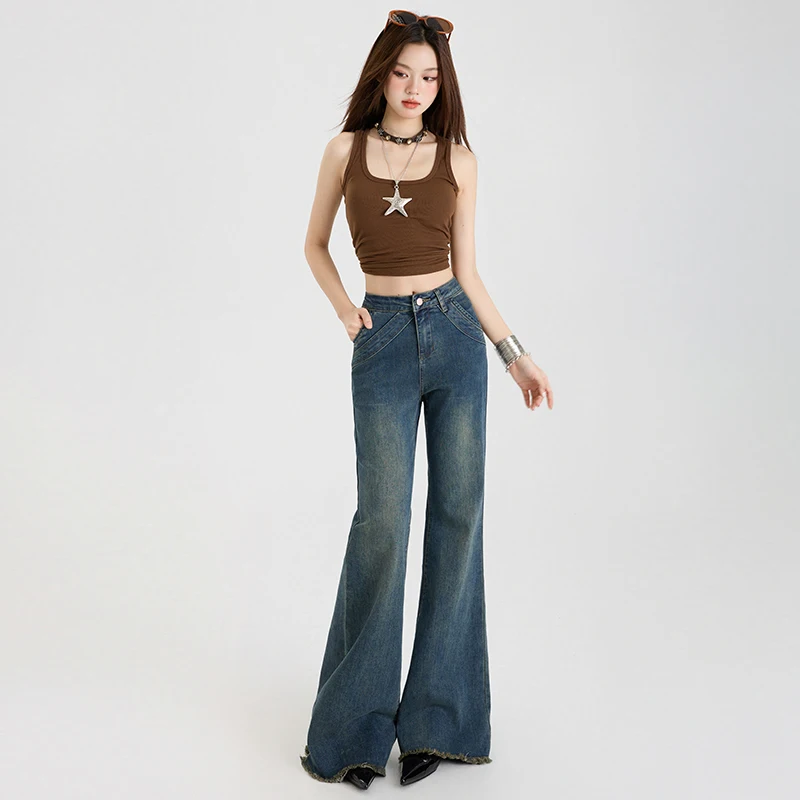 

Womens Highwaisted Jeans Leisure Comfortable SkinFriendly Stretch Flare Pants Vintage Denim Trousers Slim Fit Bell Bottom