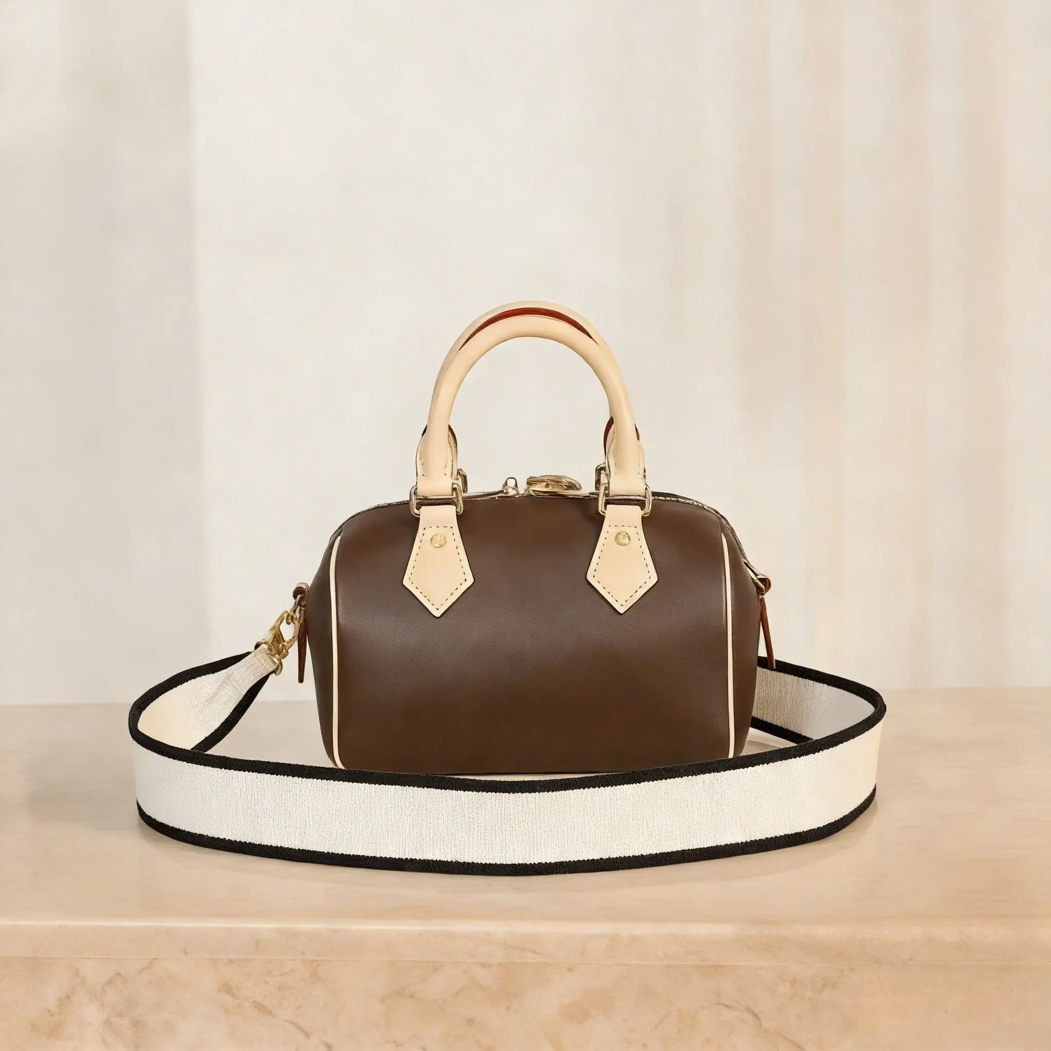 Women Monogram Print Mini Boston Shoulder Bag with Top Handle, Compact Crossbody Handbag for Dating and Weekend Trips