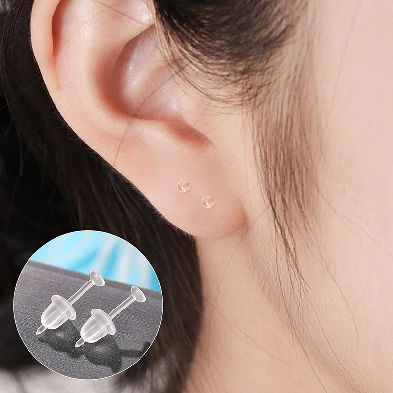 **10/20/50/100PCS Plastic Stud Earring Anti Allergy Ear Protect From Ear Hole Blockage Transparent Earrings Jewelry Parts Decor