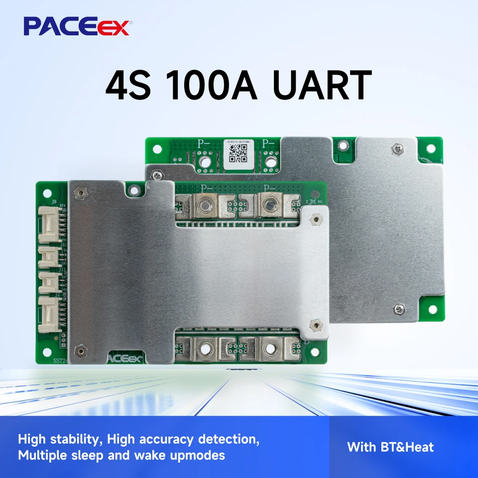 

PACEex Lifepo4 BMS 12V 4S Smart BMS 100A Battery Protection Board Build-in BT BMS With UART Heat Series Connect