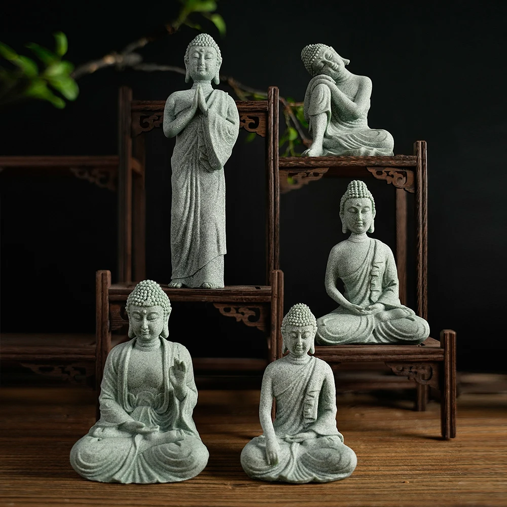 Green Sandstone Buddha Statue Ornaments Creative Zen Crafts Fish Tank Aquarium Aquascape Chinese Tea Favor Home Decoration