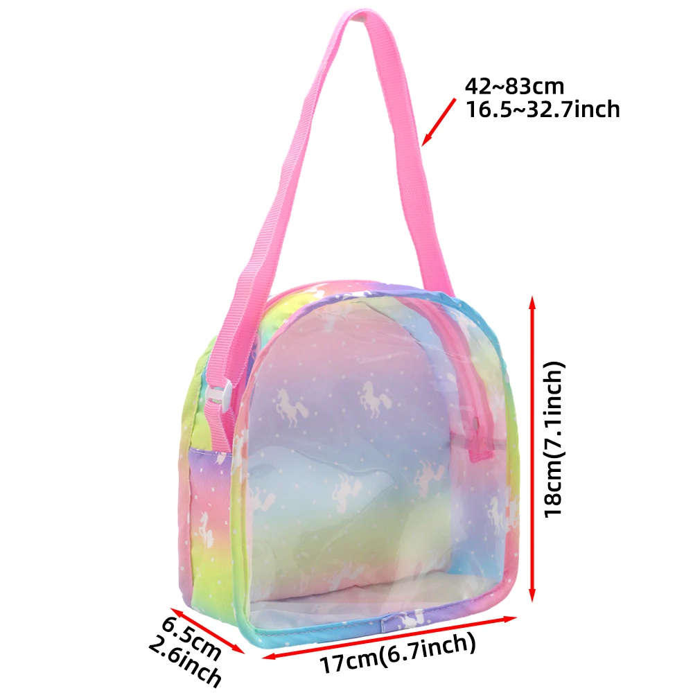 Recém-nascido Boneca Acessórios Kit, Clear Display, Rainbow Bolsa De Transporte, Display Transparente, Window Fit, 14 Polegada Dolls, Set Viagem