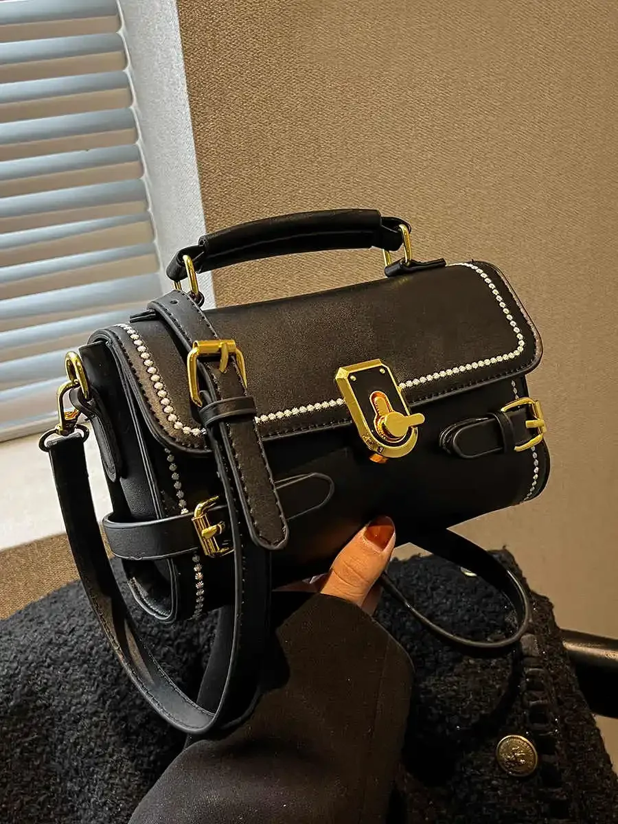 

Модная черная сумка через плечо, женские квадратные сумки с вышивкой нитью, темпераментные сумки через плечо, новинка 2023 года