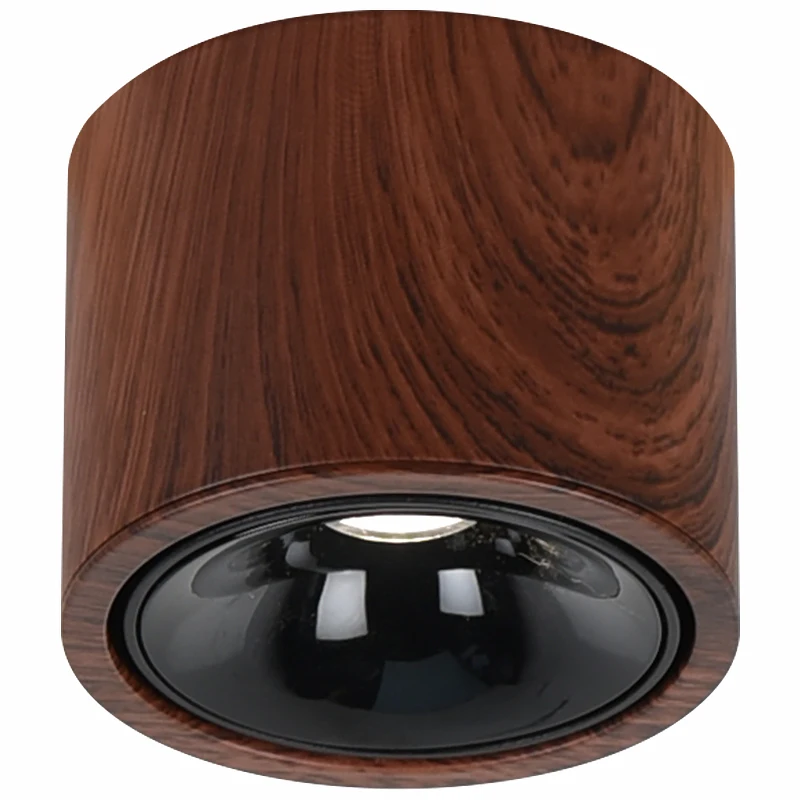Walnut Wood Color LED Spotlight  Surface Mounted Spot Light Natural Retro Style Ceiling Lamp Adjustable Angle Small Thin Lights