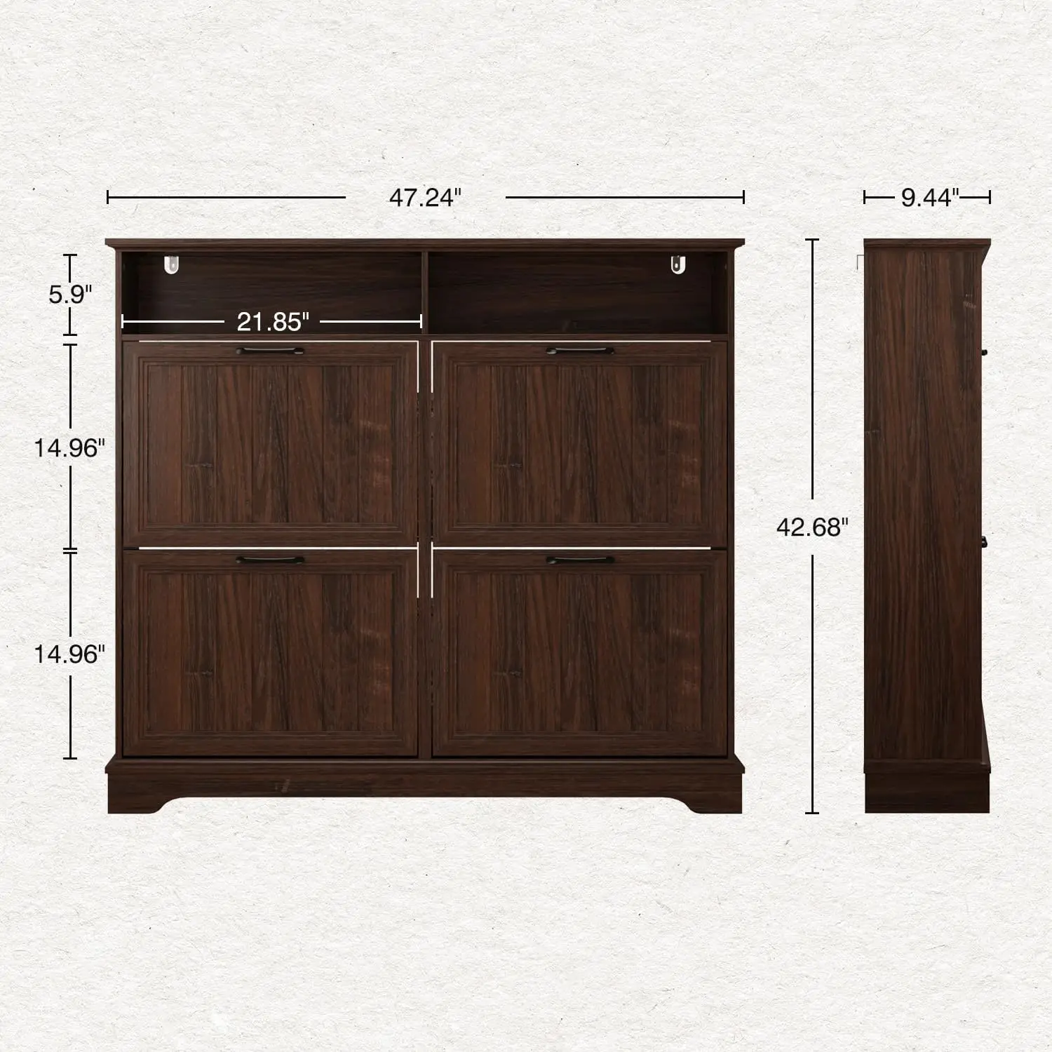 Shoe Storage Cabinet 4 Flip Drawers & Open Shelf Entryway Organizer, Customized