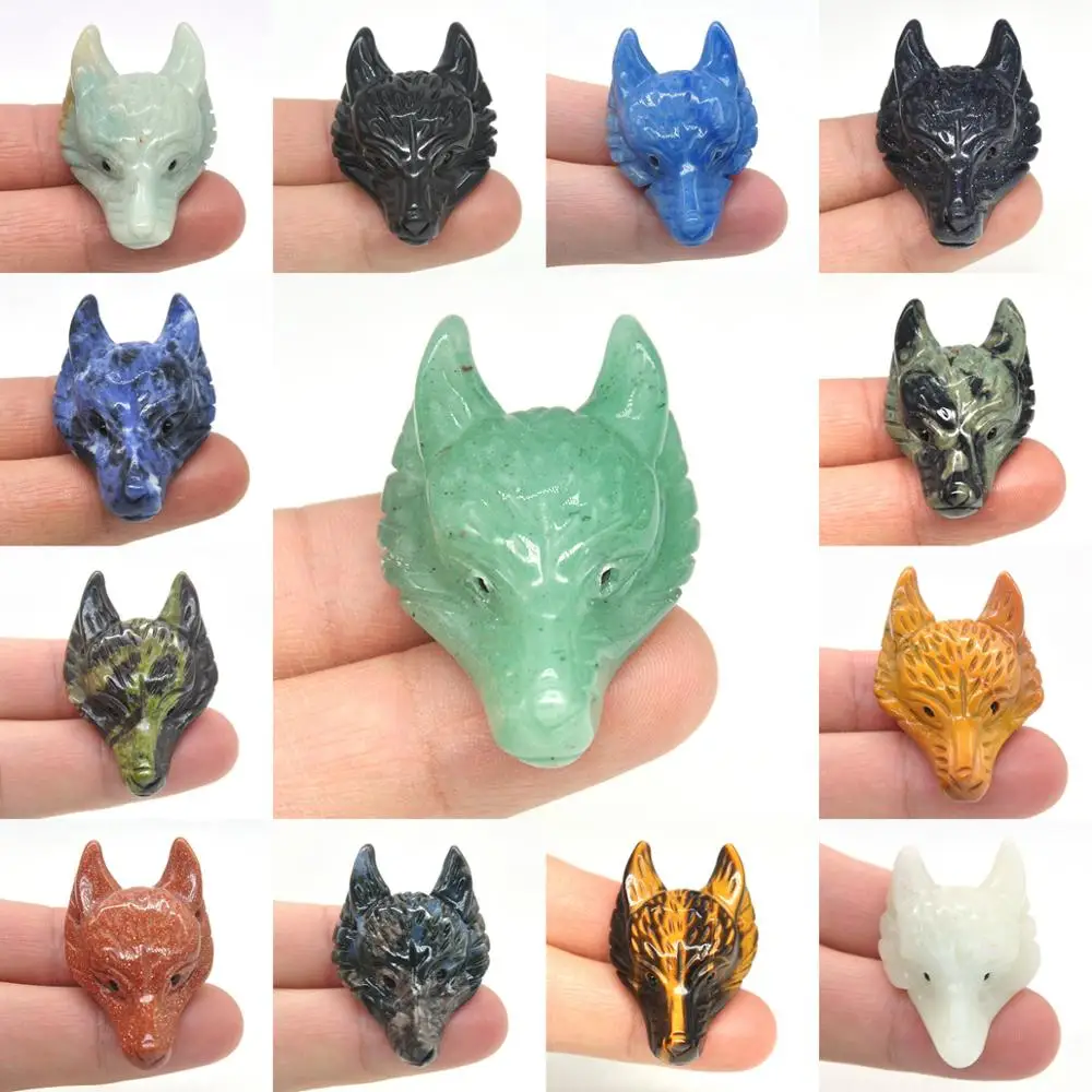 

1.5" Wolf Head Pendant Natural Stone Accessories DIY Handcrafts Healing Crystal Animal Jewelry Quartz Reiki Necklace Decoration